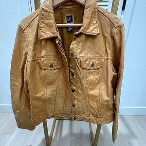 GAP Y2K Vintage Brown Camel Leather Jacket - Fall 2000 Collection - Size XL